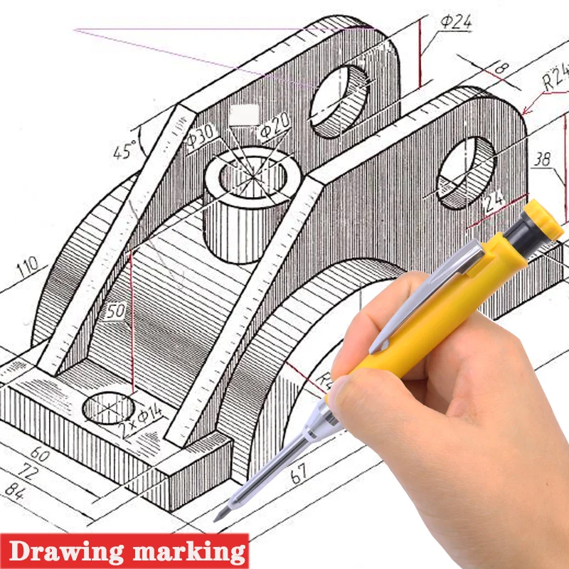 Metal Solid Carpenter Mechanical Pencil 2.8mm Refill Long Nosed Deep Hole Marker Built-in Sharpener for Woodworking engineering