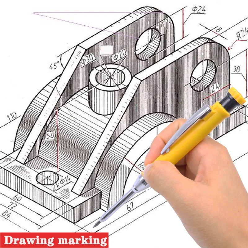 Imagem -06 - Sólido Metal Carpinteiro Lápis Mecânico Refil Nariz Longo Marcador de Furo Profundo Apontador Embutido Engenharia de Marcenaria 28 Milímetros