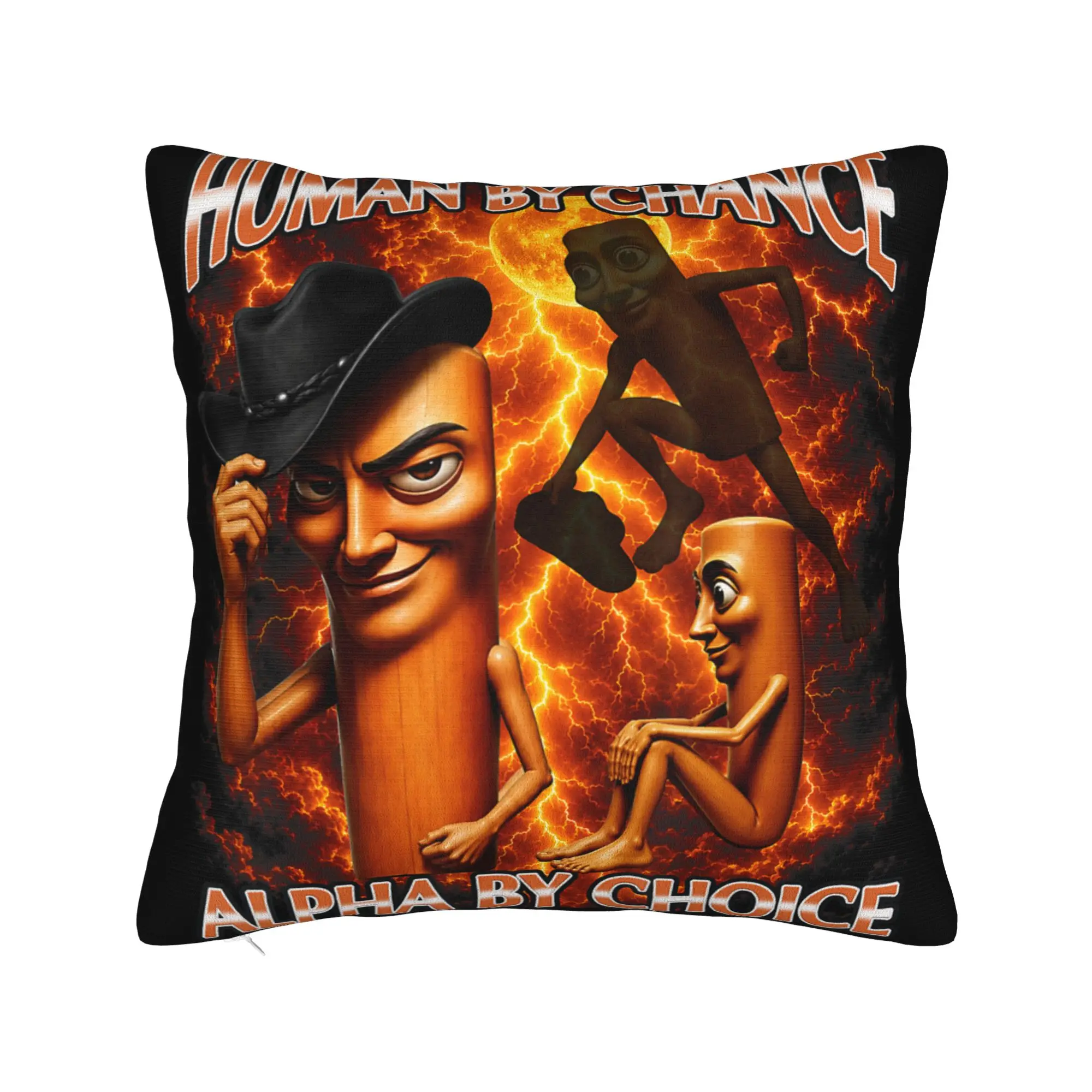 Pillow Cover Funny Tung Tung Sahur Human By Chance Alpha By Choice Meme Kawaii Pillow Case For Living Room Bed Chair Pillowcases