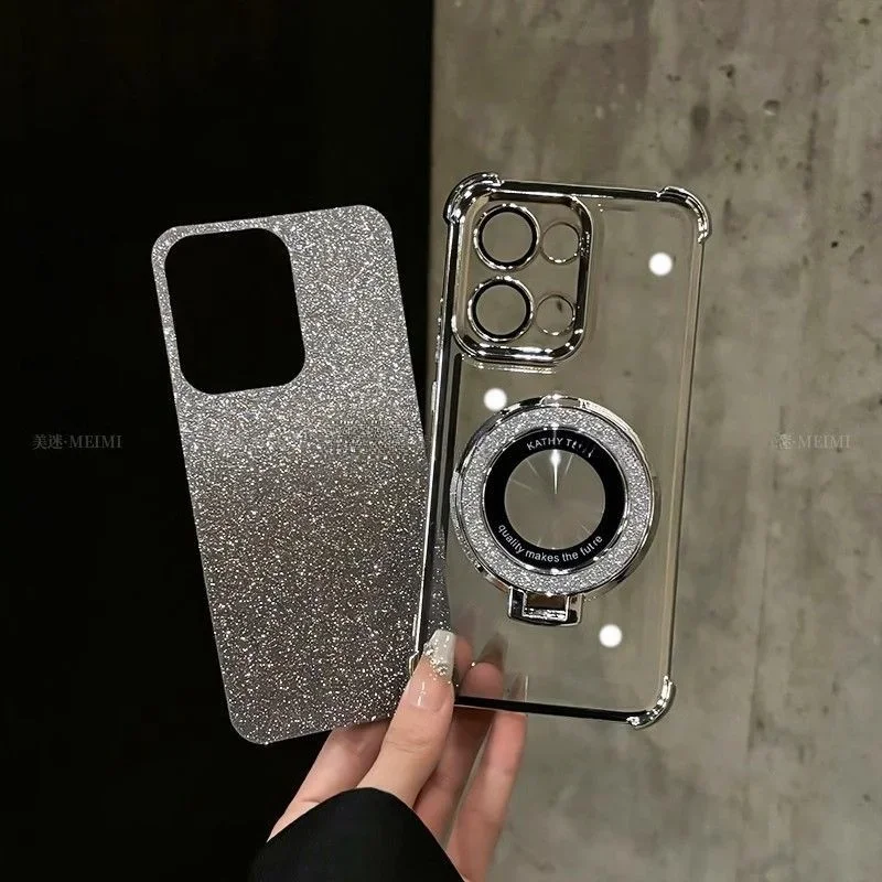 Glitter Magnetic Mirror Holder Case For OPPO A79 A2 5G A78 A38 A18 A17 A16 A15 A15S A3 PRO A76 A96 A57 2022 A54 A58A53 A33 2020