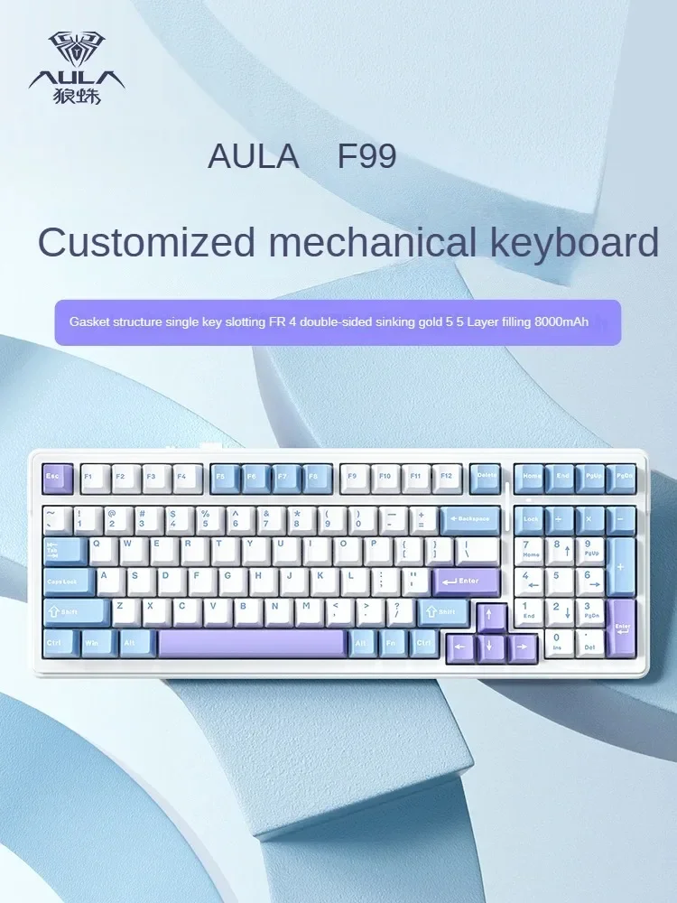 

AULA F99 Custom Mechanical Keyboard Gasket Structure Full Key Hot-swappable Gaming Ergonomic RGB Wireless Tri-mode Bluetooth