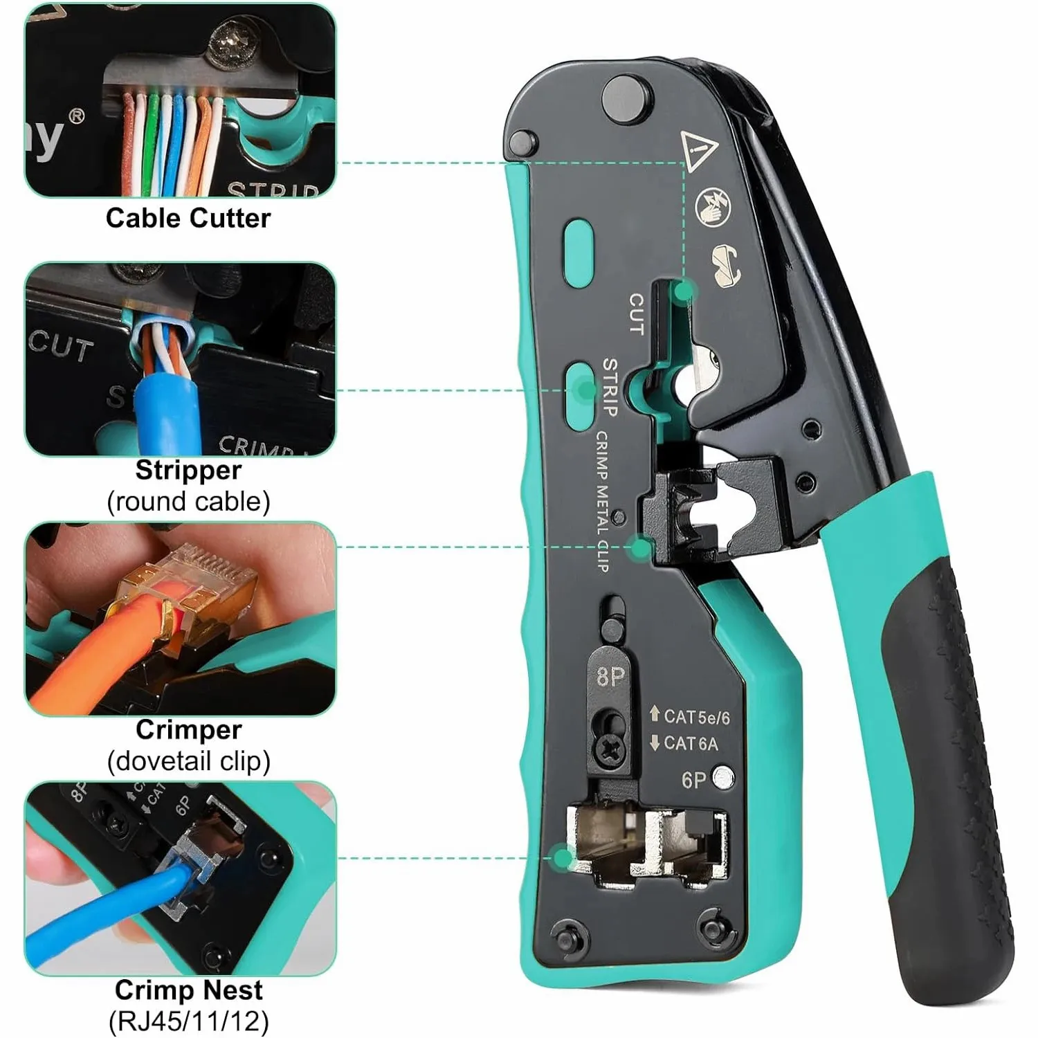 ZoeRax Ratcheting Modular Ethernet Crimping Tool Cat 8 (Cat5 Cat6 Cat7 Cat8 RJ45 Crimp Tool) for Pass Through Connectors