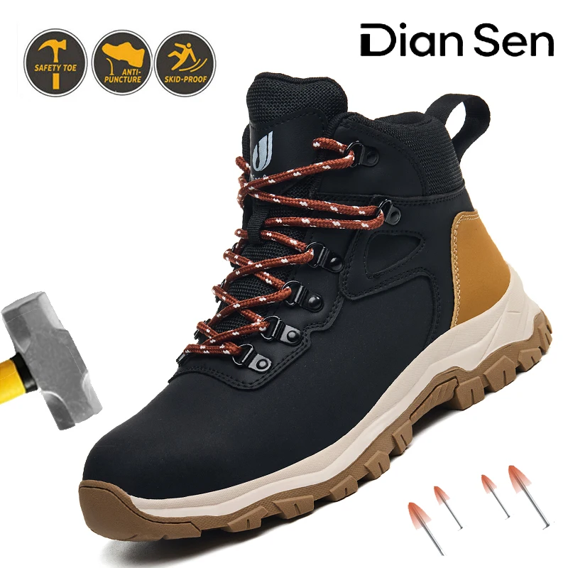男性作業スニーカークッション性のある耐衝撃安全靴アンチスマッシュ鋼つま先保護靴防水滑りにくいブーツ