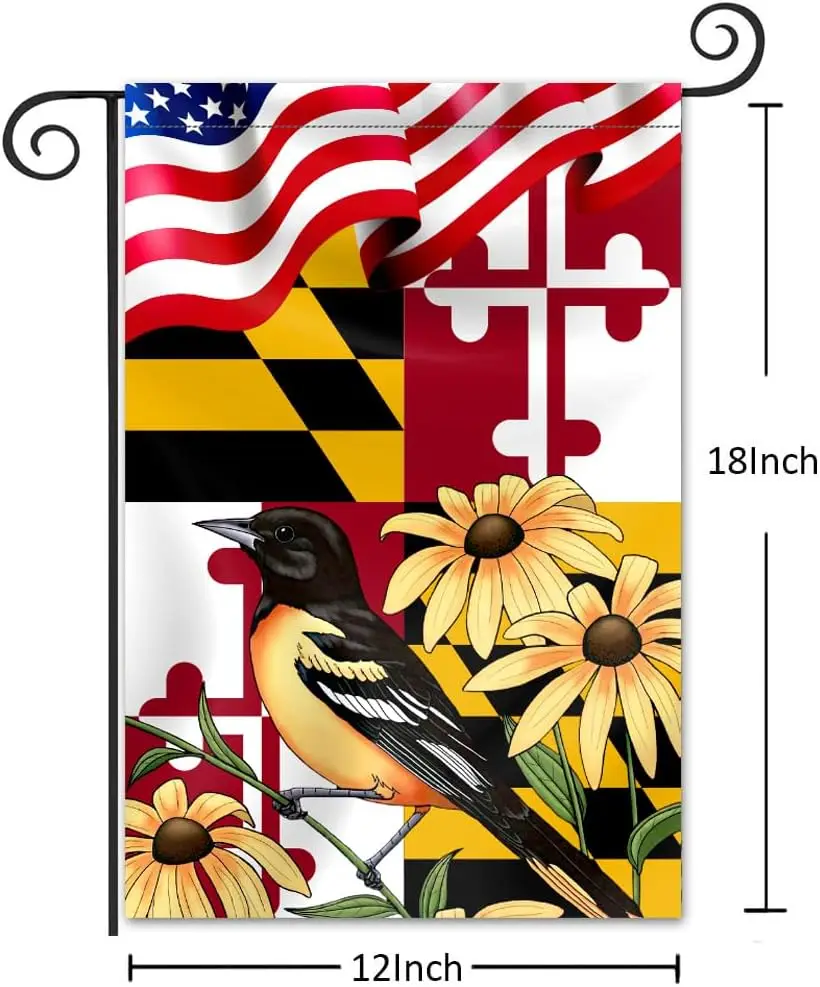 Maryland State Flag, 12x18 Inch Double Sided Maryland Black-eyed Susan Flower Decorative Garden Flags with Vivid Color for Outsi