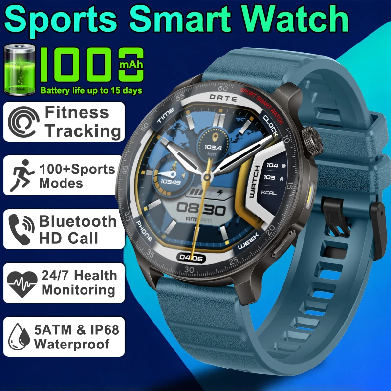 New Smart Watch Men Heart Rate Sports Fitness Tracker 1000mAh Battery 5ATM Waterproof  Bluetooth Call Decibel Meter Smartwatches