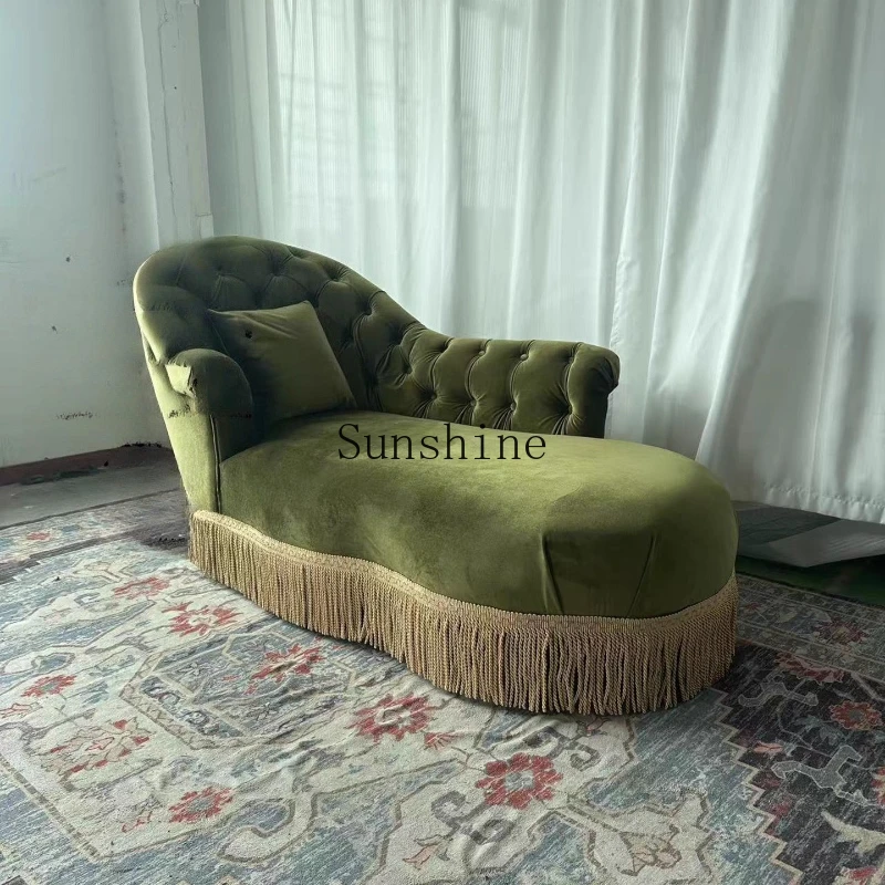 

French retro green velvet sofa bedroom living room balcony beauty couch