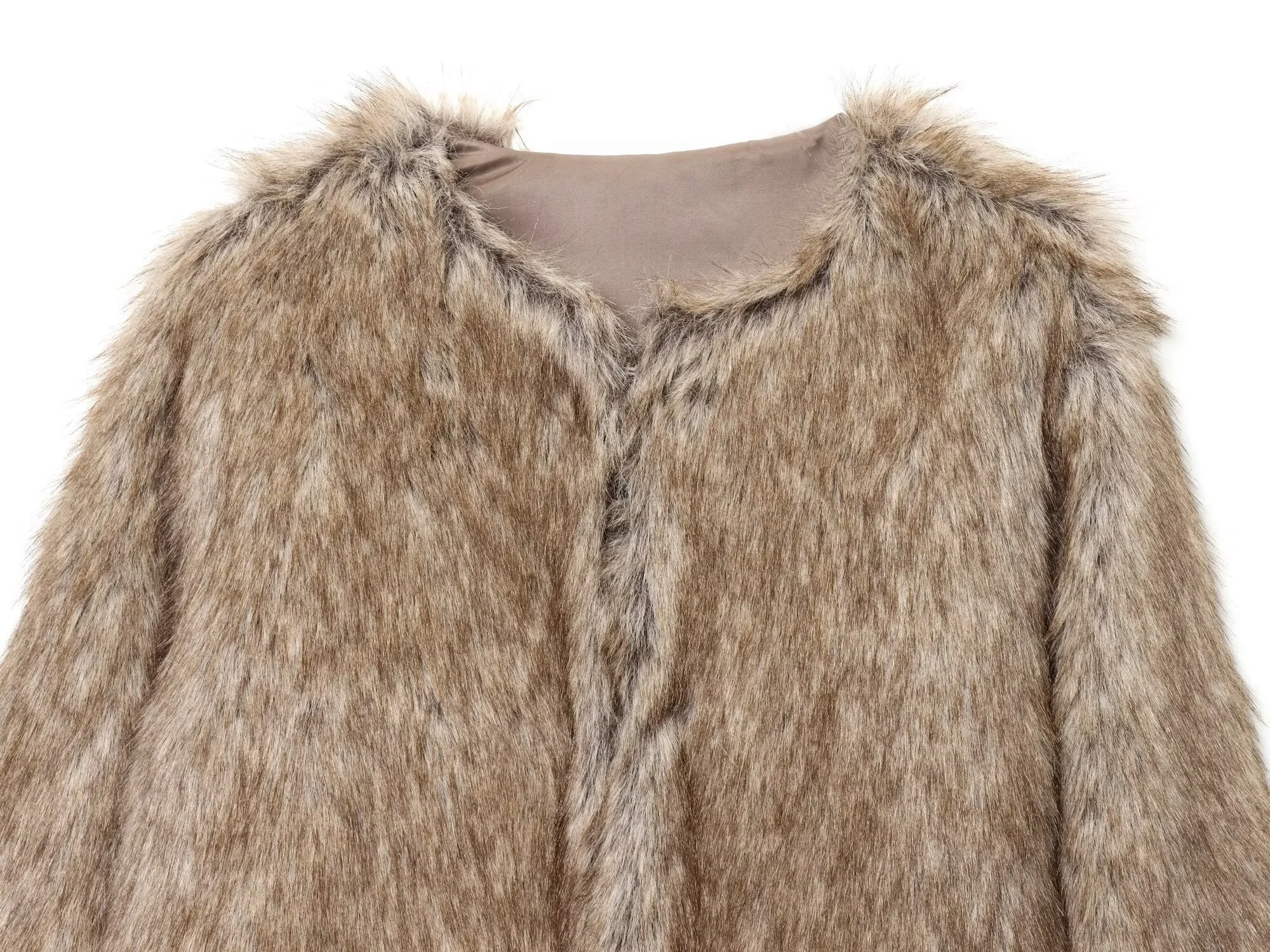 سترة نسائية جديدة لخريف 2025 كاجوال عصرية وبسيطة وأنيقة ورقبة دائرية وأكمام طويلة من الفرو الصناعي #3