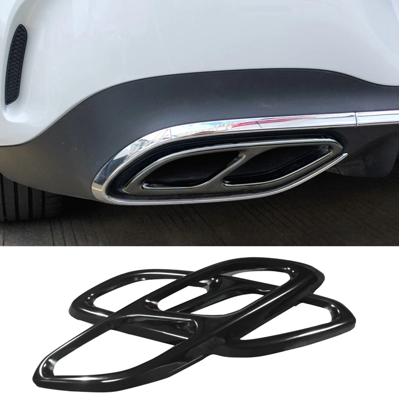 2Pcs Stainless Steel Tail Throat Exhaust Pipe Muffler Tip Cover Trim Black For Mercedes Benz CLA Class C118 2019-2020