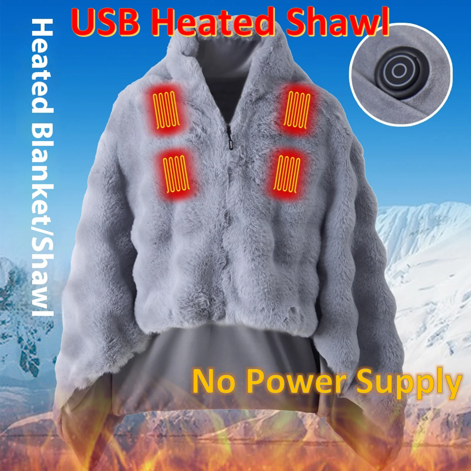 

Зимнее одеяло с подогревом, одеяло с электрическим подогревом, термошаль для кемпинга, зарядка через USB, мягкое согревающее одеяло на молнии