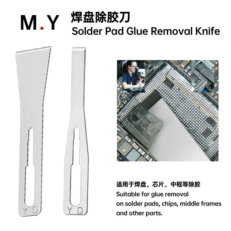 

YCS M.Y Glue Removal Knife 10Pcs Solder Pad Scraper Blade Narrow/Wide Head for Mobile Phone IC Chip Middle Frame Repair