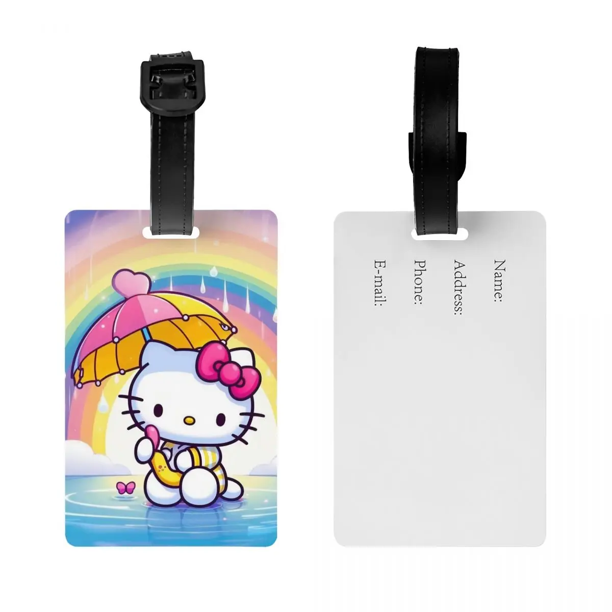 Custom Cute Cartoon Cat Hello Kitty Luggage Tag Privacy Protection Baggage Tags Travel Bag Labels Suitcase