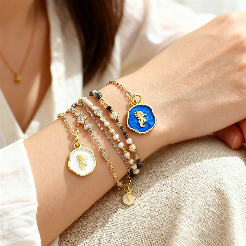 4Pcs Pendants Brass Enamel Seahorse Charms Irregular Shape for DIY Jewelry Necklace Bracelet Fashion Accessories for Women Men