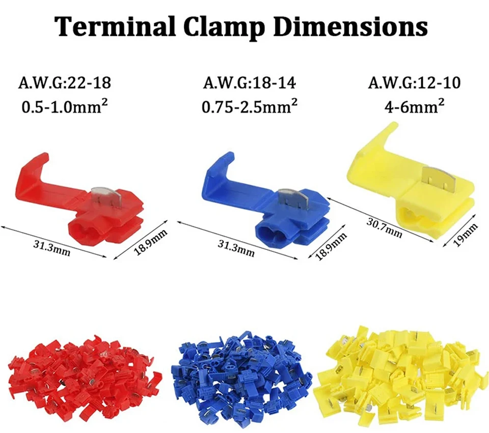 10pcs/30pcs T-Tap Connector Quick Electrical Cable Connector Snap Splice Lock Waterproof Crimp Wire Terminal Blue Yellow Red