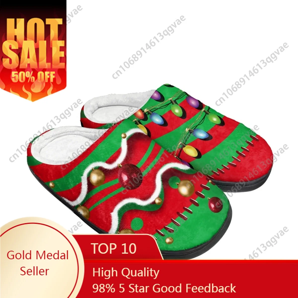 

Christmas Green Tree Christmas Balls Pattern Home Cotton Slippers Mens Womens Teenager Plush Bedroom Keep Warm Custom Slipper