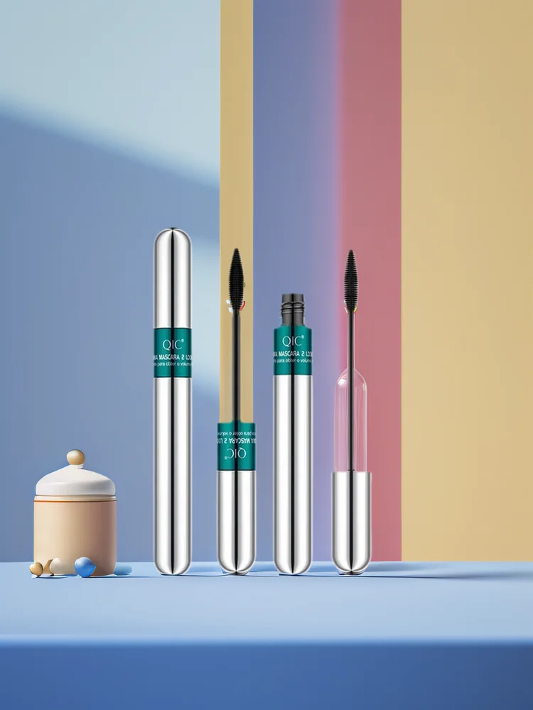 QIC – Mascara 4D Double effet, imperméable, boucles longues, cils naturels épais, noir 2 en 1, avec 2 têtes de brosse