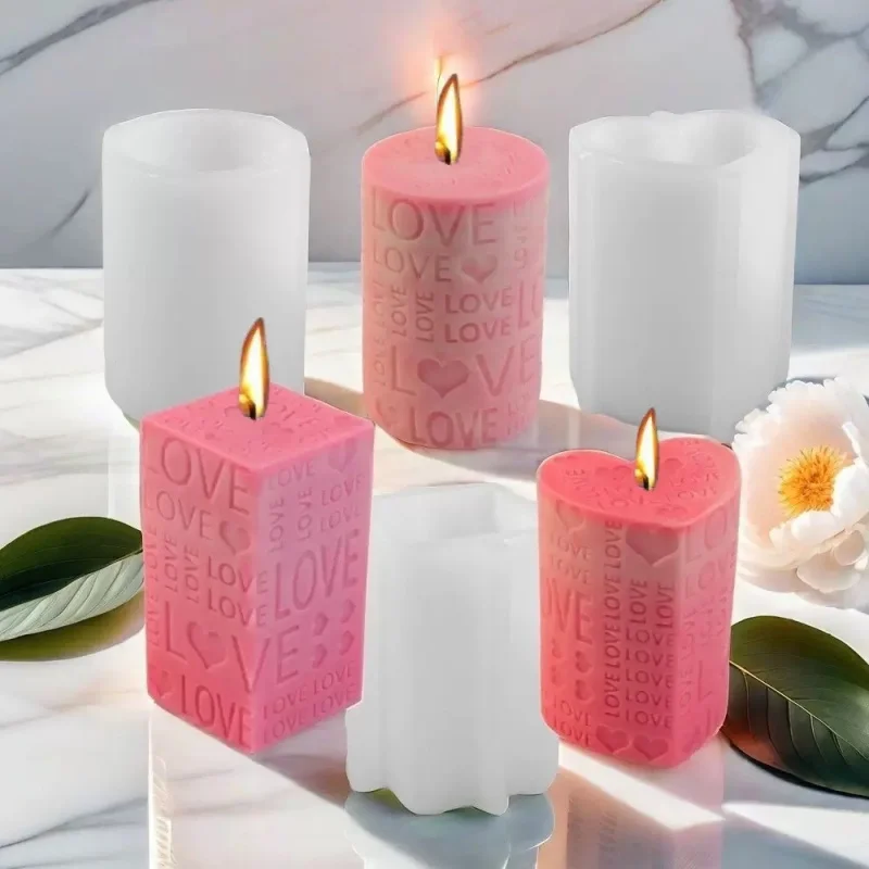 

3PCS 3D LOVE Heart Cylinder Mold - DIY Silicone Mold for Scented Candles & Plaster Decor