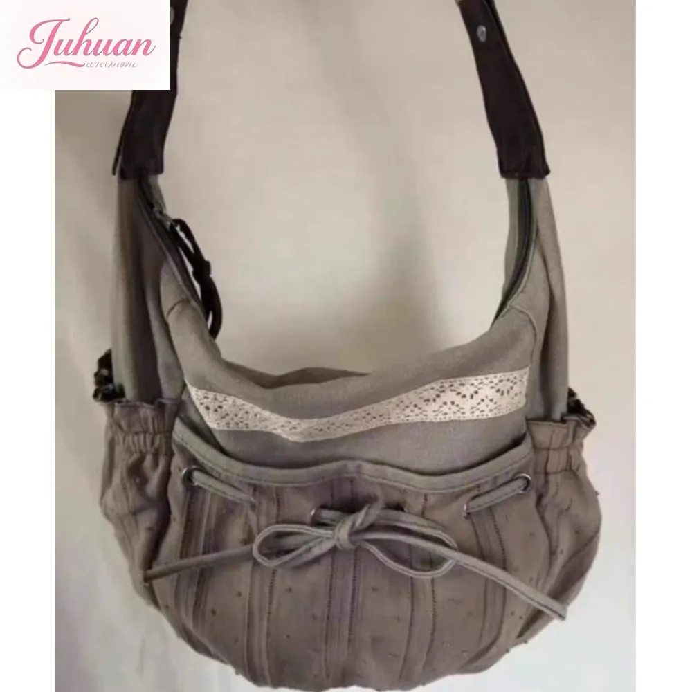 

Корейские милые крутые холщовые сумки на плечо с бантом, женские винтажные сумки на шнурке, шикарная повседневная сумка через плечо, женская сумка-мессенджер в стиле ретро Bolsos