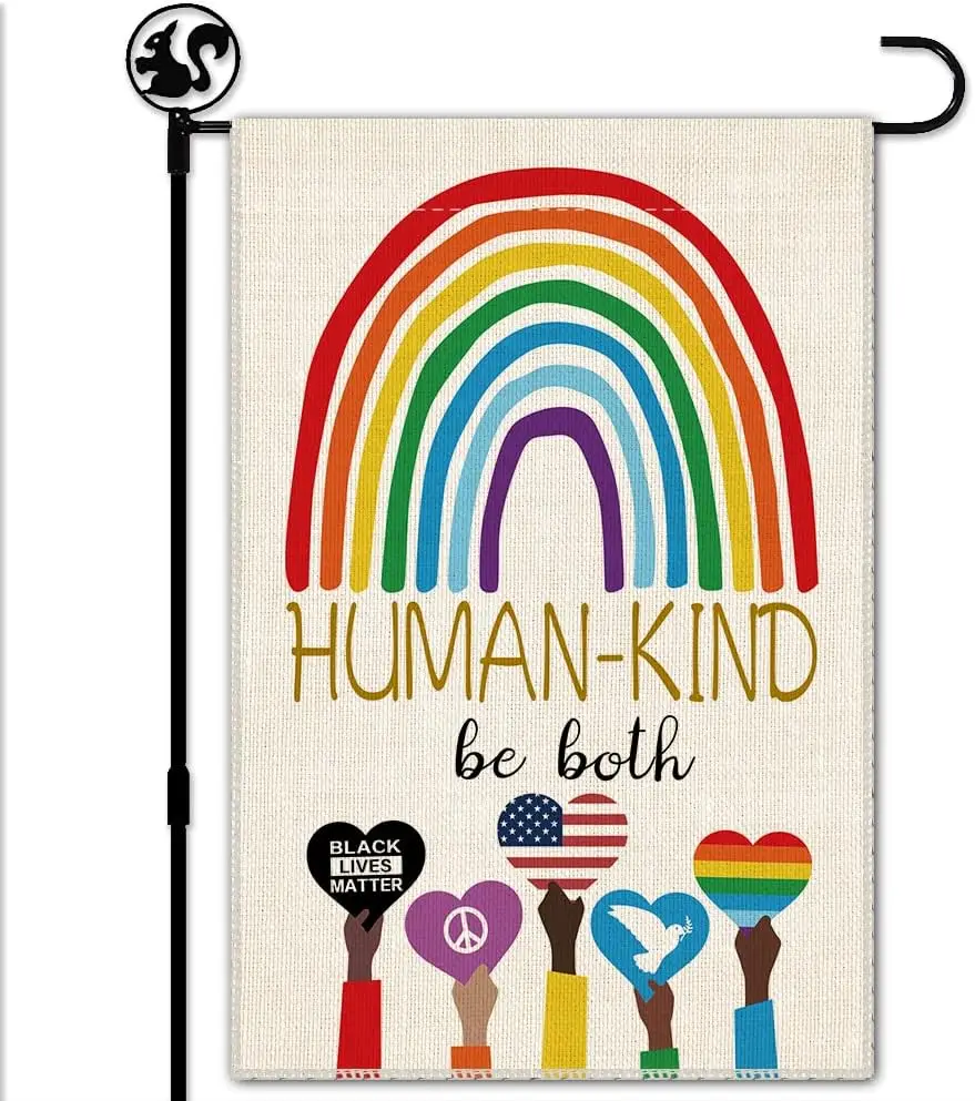 Hafhue Human Kind Be Both Welcome Garden Flag Yard Outdoor Farmhouse Decorations, Be Kind Flag Gift for Families Friends, Ally f