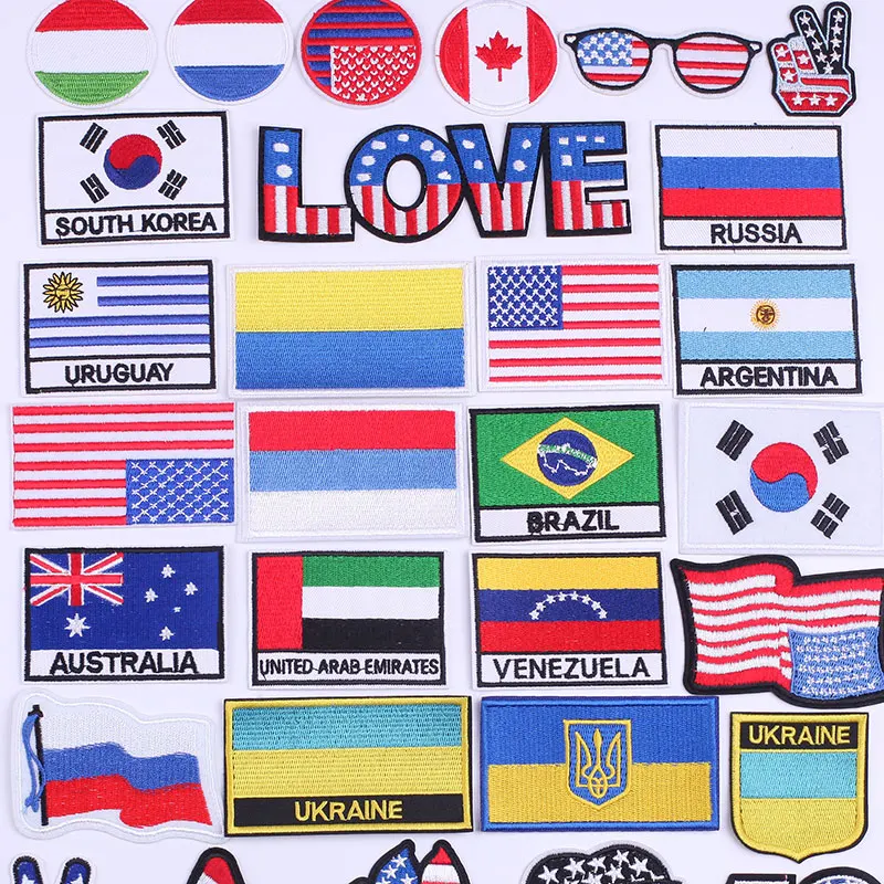 RUSSIA USA UK CANADA UKRAINE Flag Patches on Clothes Thermoadhesive Stickers Badges Diy Iron on Embroidery Patches for Clothing