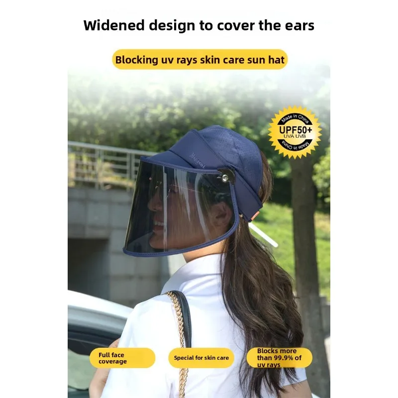 Topi Matahari Wanita Pelindung UV Penutup Wajah Penuh Pinggiran Lebar Topi Pelindung Matahari Luar Ruangan Musim Panas Bersepeda Mengemudi Anti UV Bernapas Ringan