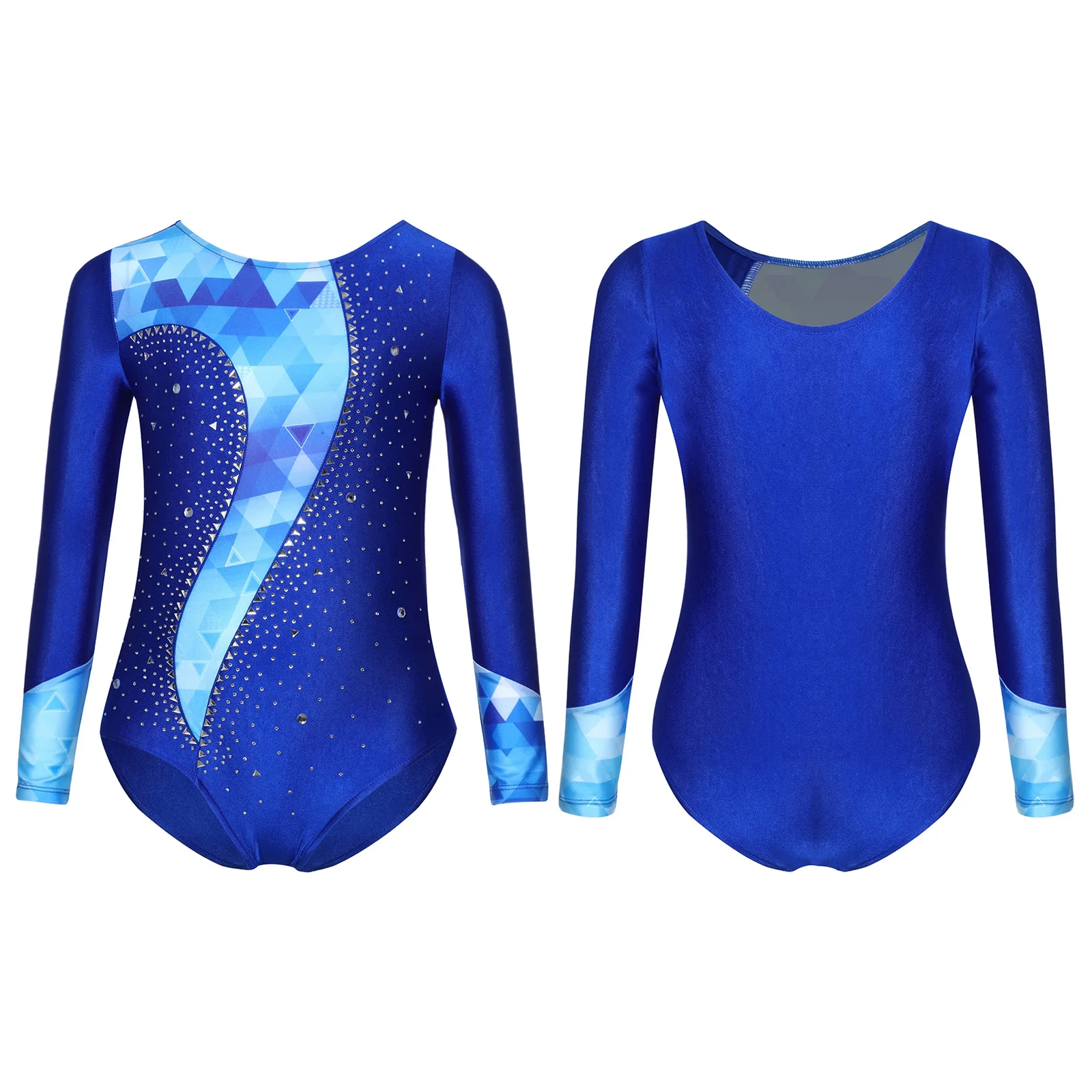 Justaucorps de gymnastique de Ballet pour enfants filles, combinaison de patinage à manches longues avec strass imprimés pour l'entraînement de compétition de Performance sur scène
