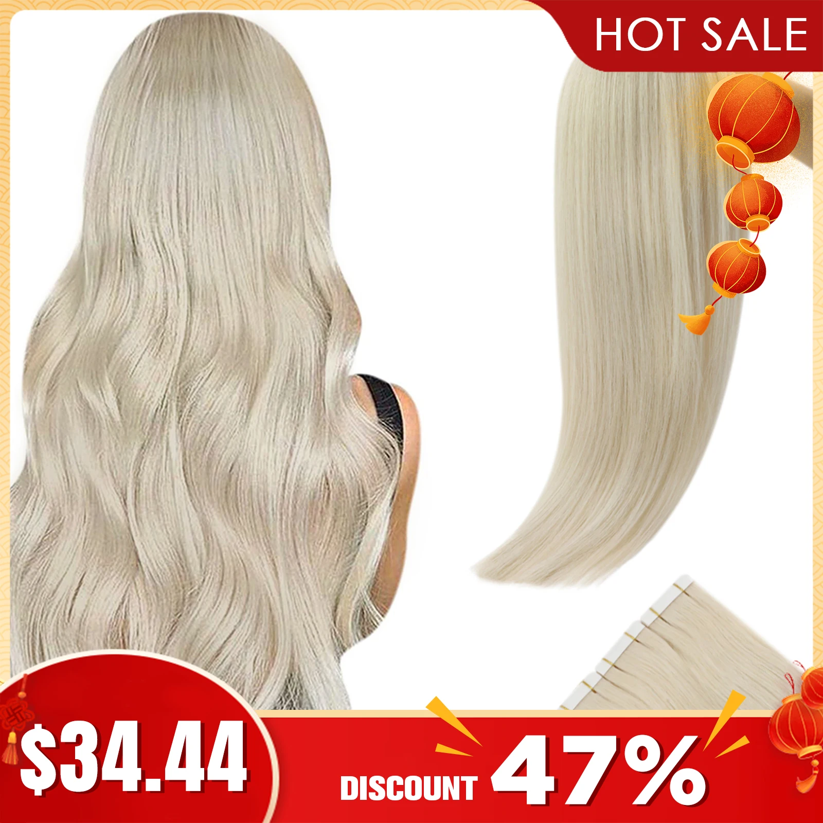 [Last 12 Months] Ugeat Tape in Hair Extensions Virgin Hair 100% Real Human Hair 10A Grade Hair Extensions Tape Ins Pure Color