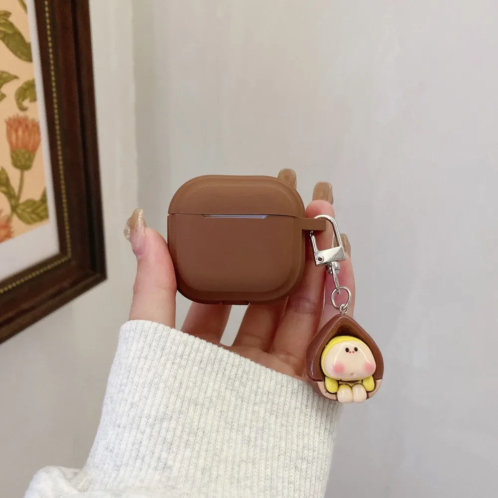 Doll Pendant With Nuts For Apple AirPods 4 Pro 2 Pro Wine Red Soft Earphone Case For AirPods 1 2 3 Cover Box