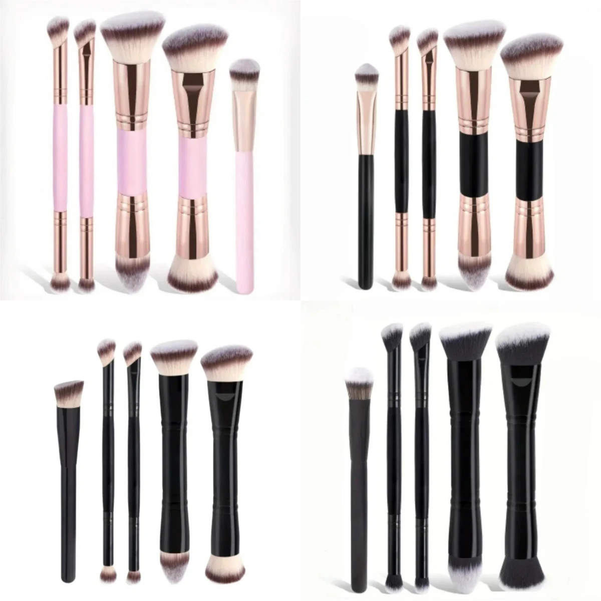 5 pezzi pennello per fard per fondotinta a doppia estremità setole morbide pennello cosmetico professionale per cipria in polvere correttore pennello per fard strumenti per il trucco