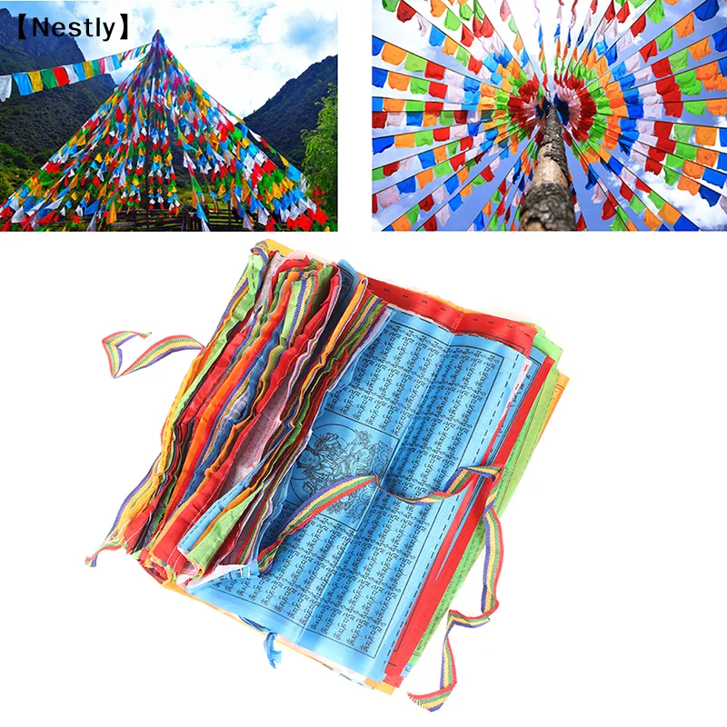 8.4m 28cm*25cm 1Set 30pcs Tibetan Buddhist Prayer Flags 5 Colors Fabric Craft Polyester Tibet Style Decorative Flag〔Nest〕