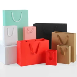 10pcs Red Paper Bag With Handle Rope Jewelry Packaging Gift Box Storage Wedding Birthday Party Wrapping Candy Vertical