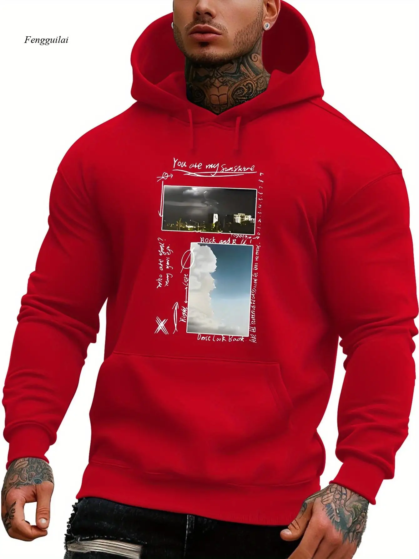 Landscape Photos Print Men's Hooded Long Sleeved Sweatshirt, Casual And Versatile, Skin Friendly And Comfortable