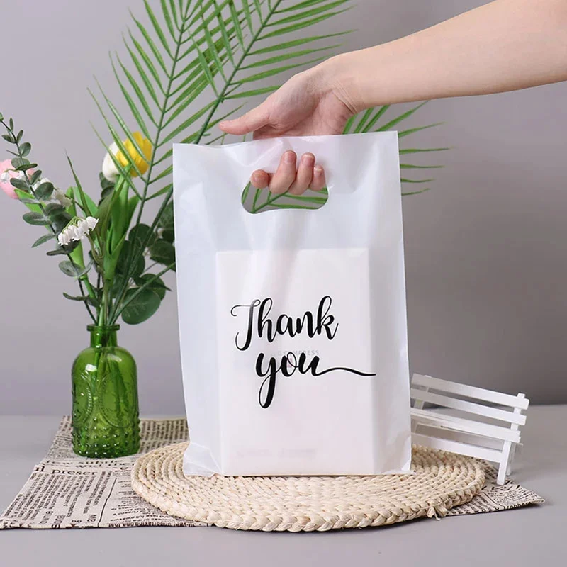 10/50/100Pcs Thank You Gift Bags Wedding Birthday Guest Gift Wrap Plastic Shop Bags Small Business Candy Pastry Store Packaging