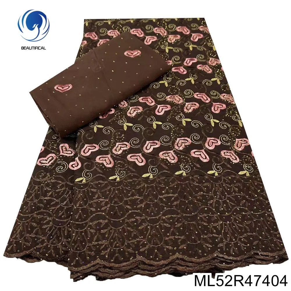 

2025 Vintage Brown High-quality African 100% Pure Cotton Fabric Nigerian, Swiss and French Lace Party Dress ML52R474