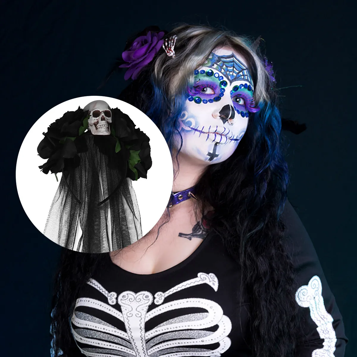

Long Veil Halloween Skull Flower Headband Premium Comfortable Lightweight Party Headdress for Masquerade Festival Photo Prop