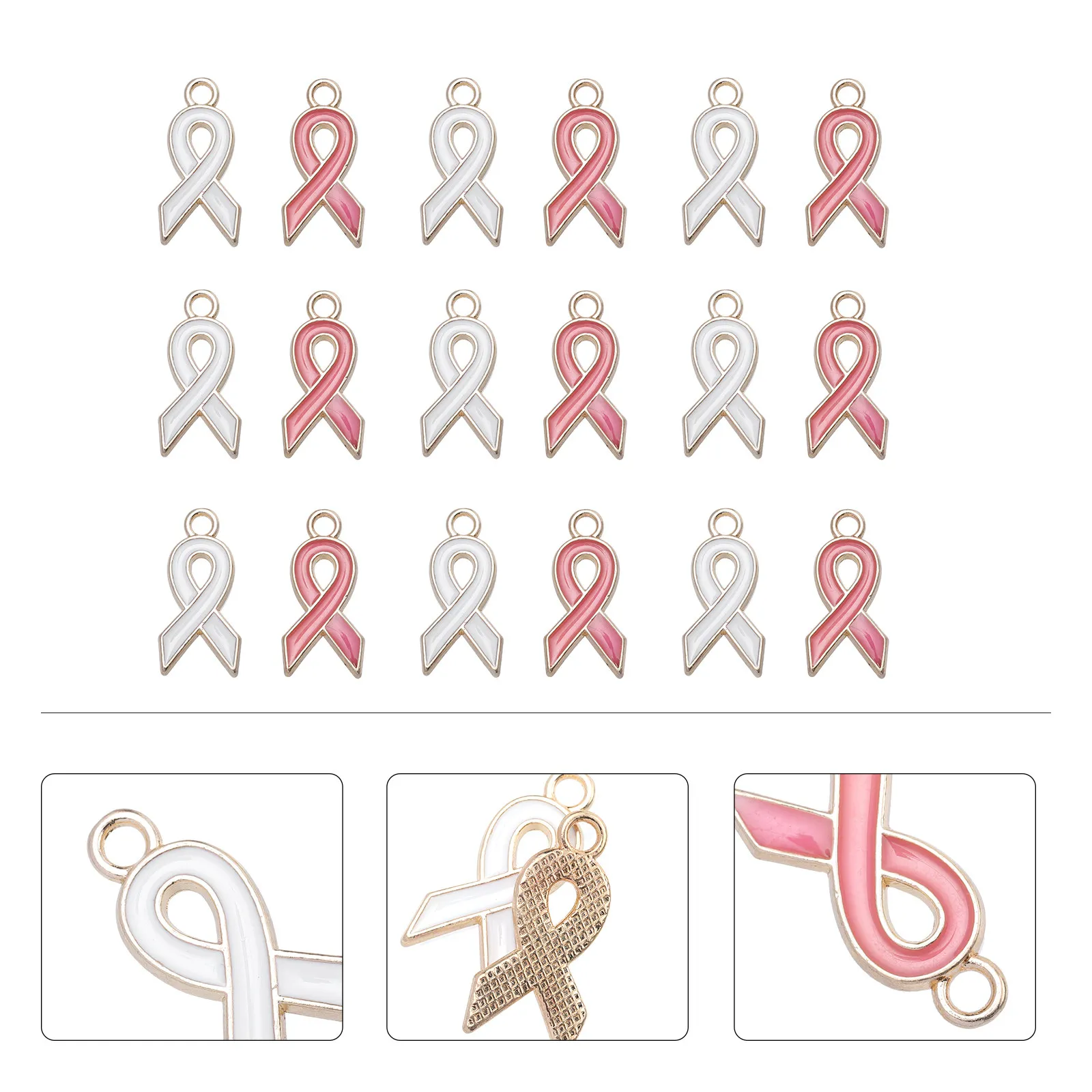 

40Pcs Ribbon Charms Pink White Breast Cancer Awareness Alloy Pendants DIY Jewelry Making Supplies Craft Accessories