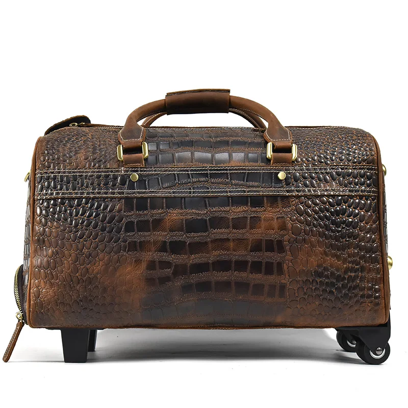 Men Genuine Leather Suitcase Alligator Fashion Business Trolley Case Retro Cow Leather Crocodile Pattern Travel Bag With Wheels