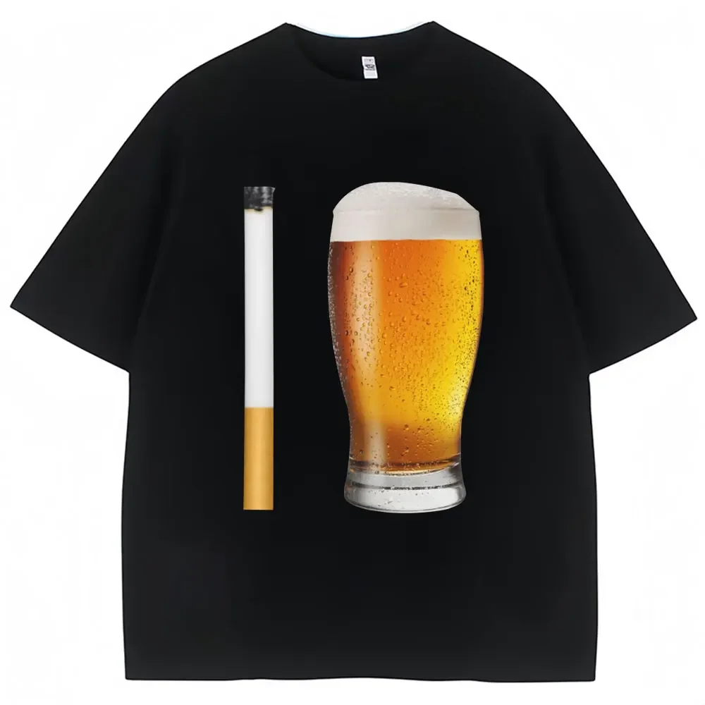 

Beer Festival fun cigarette and beer print T-shirts, fashionable and high-quality pure cotton casual street men's T-shirts