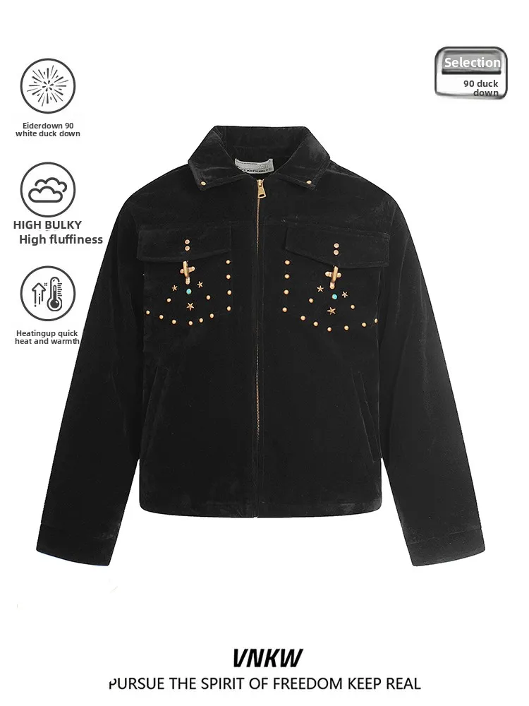 

Thiened ort down Jaet White Du Feather Collar Men's Winter Coat Sli Retro Workwear Versatile Warmth Youth Trend