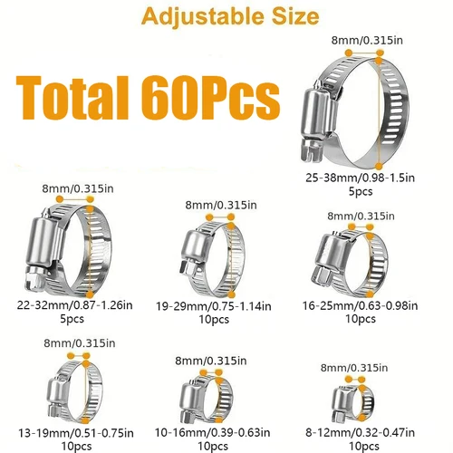 Imagen 2 del producto 60 uds 8-38mm abrazaderas de manguera de banda de tornillo de acero inoxidable ajustable abrazaderas de manguera de combustible de coche abrazadera de tubo tornillo sin fin Clip de engranaje abrazadera de manguera