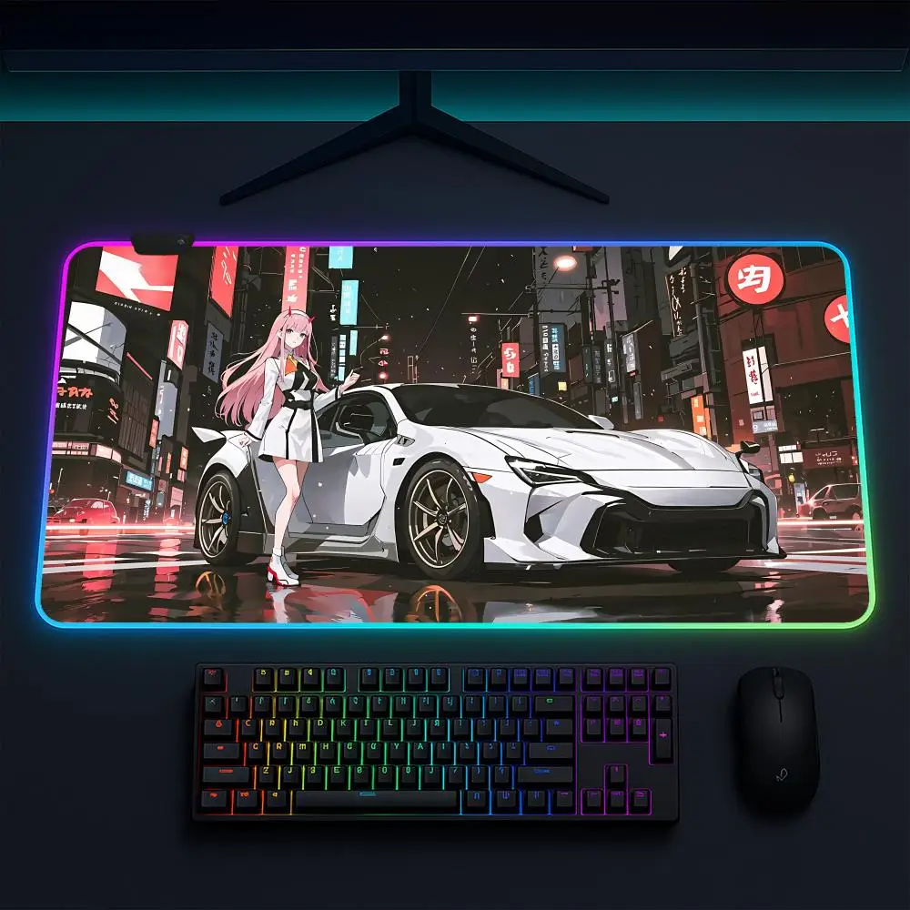 

Коврик для мыши AnimeCarGirl, игровой коврик для мыши с LED-подсветкой, резиновый настольный коврик XXL с RGB-подсветкой
