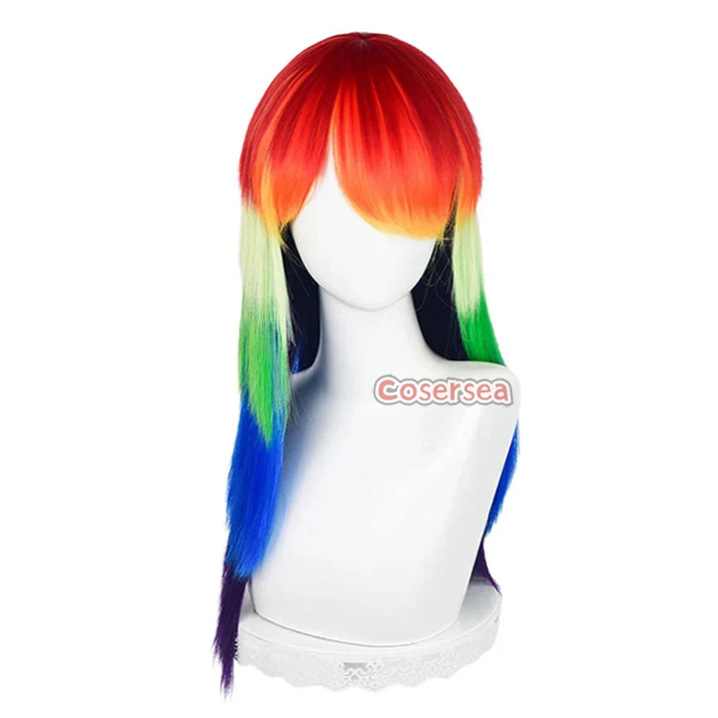 Cosersea 65cm Long Straight Rainbow Mixed Color Cosplay Wigs Fashion Women Anime Party Cos Wig Synthetic Hair Heat Resistant