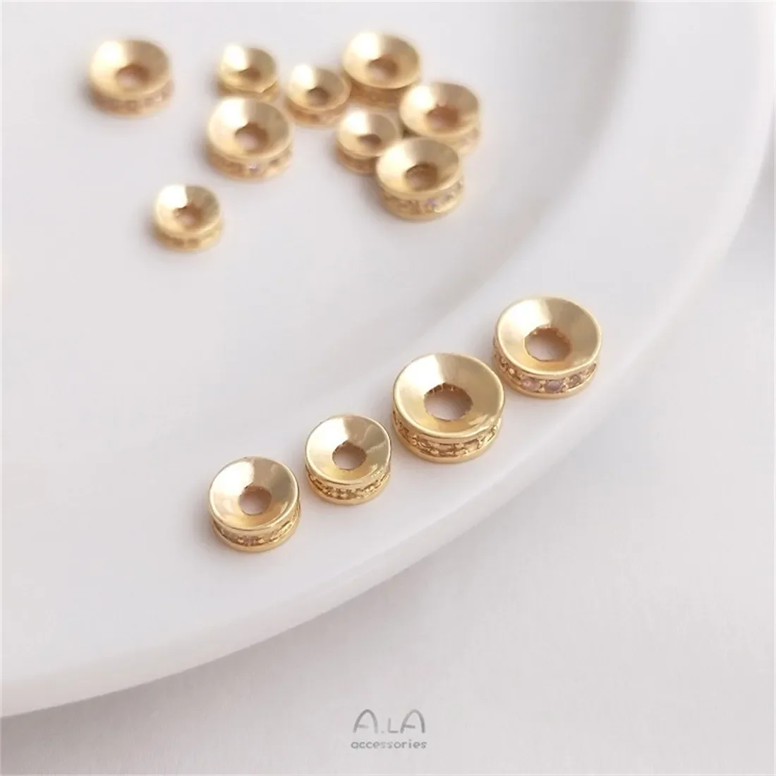 

1PCS 14K Gold-Plated Zircon Concave Wheel Bead Spacer, Bracelet, Necklace, Jewelry Accessory, DIY Material, C229