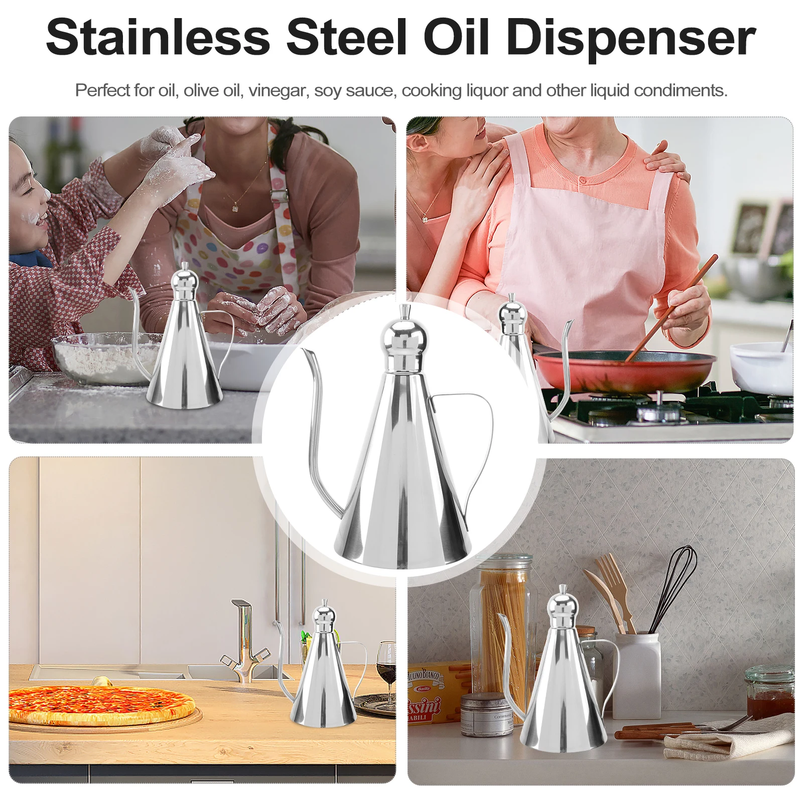 

304 Stainless Oil Dispenser with Brush Vinegar Steel Olive Pourer Silver Jars Kitchen Sauce Containers Olive Litre Bottle Sauce