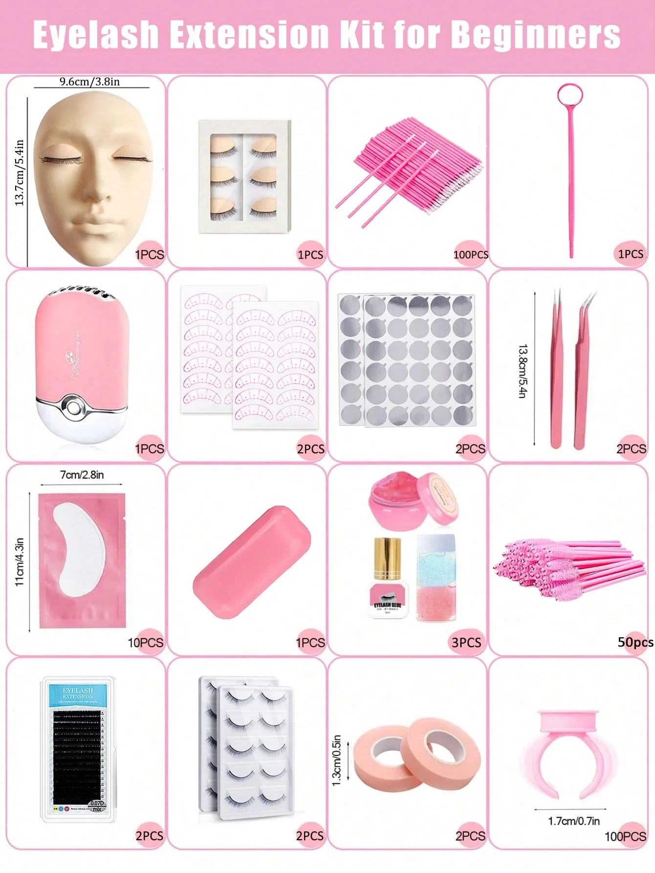 Lash Extension Kit,Professional Lash Extension Kit for Beginners Includes Practice Mannequin Head, Lash Trays, Glue, Tweezers, U