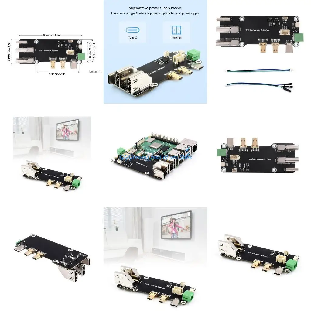 

H9EB Multi-Function Adapter Board For RPI 5/4B Double 4k Output Two Power Supply
