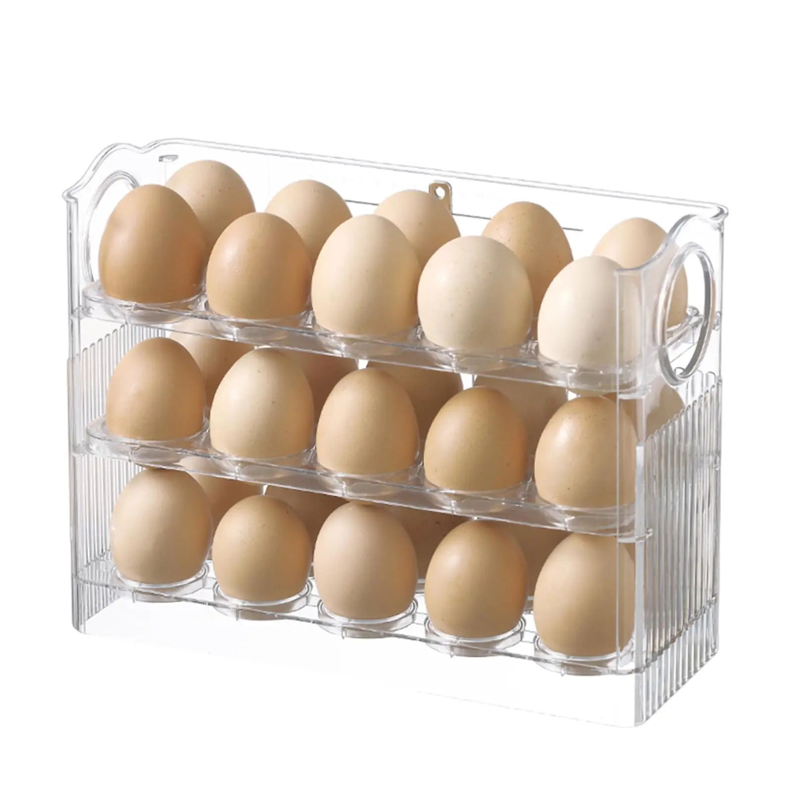 Egg Holder for Refrigerator, 3 Layer Auto Flip Egg Storage Box For Refrigerator Side Door, 30 Count Large Capacity Clear Egg Box