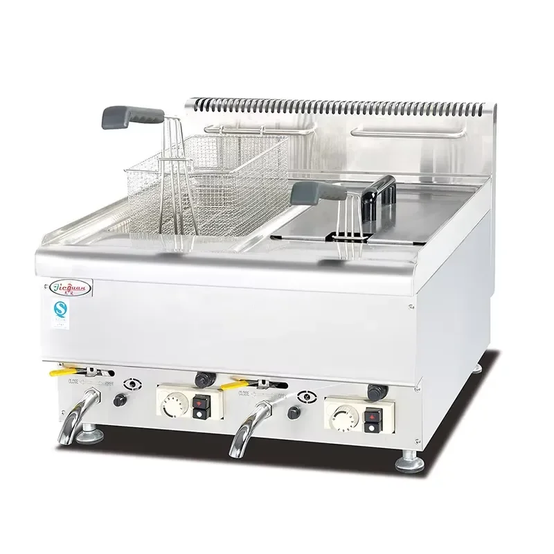 Commercial Gas Deep Fryer Stainless Steel Double Tank French Fries Machine with 2 Baskets for Restaurant Potato Chips Cooking