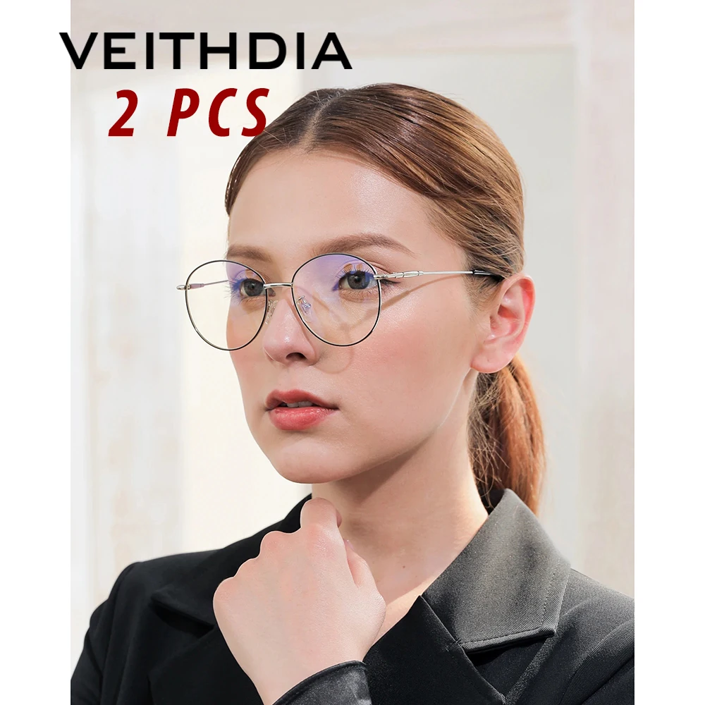 

2 шт., брендовые женские модные очки VEITHDIA, очки в металлической оправе, оптические очки с коррекцией зрения, очки с защитой от синего света для женщин, V6089D