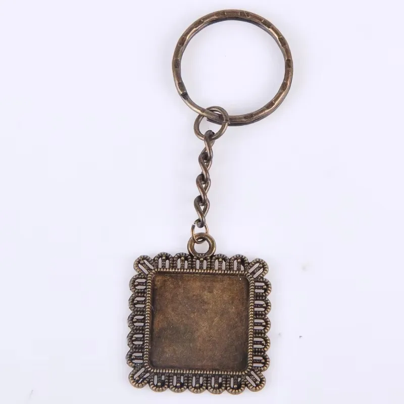 Fit 20Mm Bronze Color Square Blank Keychain Split Key Ring Setting Vintage Cabochon Key Chain Base Tray Bezel Diy Jewelry Making