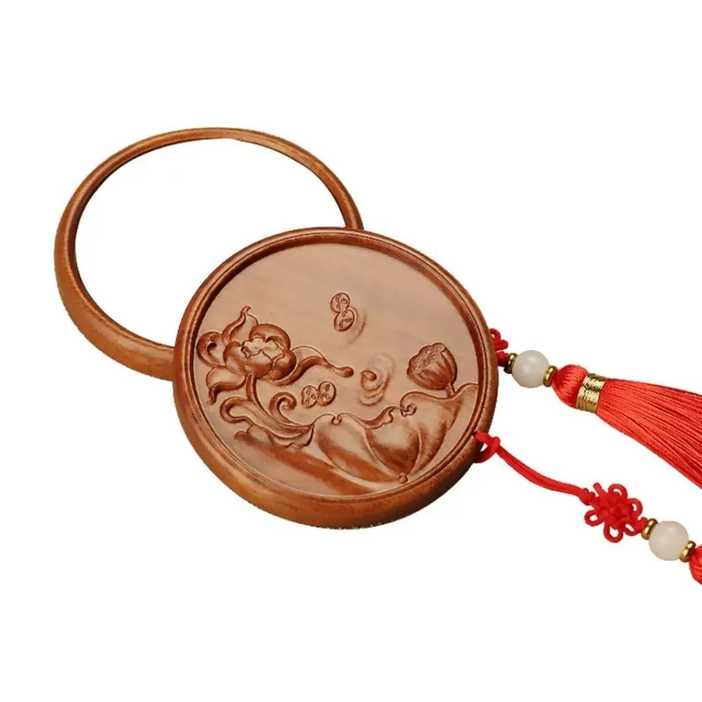 with Tassels Makeup Mirror Mini Sandalwood Vanity Mirror Plum Blossom Chinese Ancient Style Cosmetic Mirror Makeup Tool